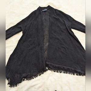 Black open front cardigan sweater with fringe trim Size S